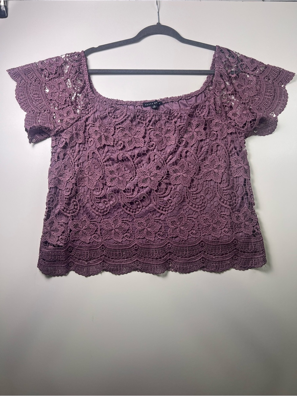 Haute Monde Boho Mauve Purple Floral Lace Cropped Blouse XL Boho Coquette
